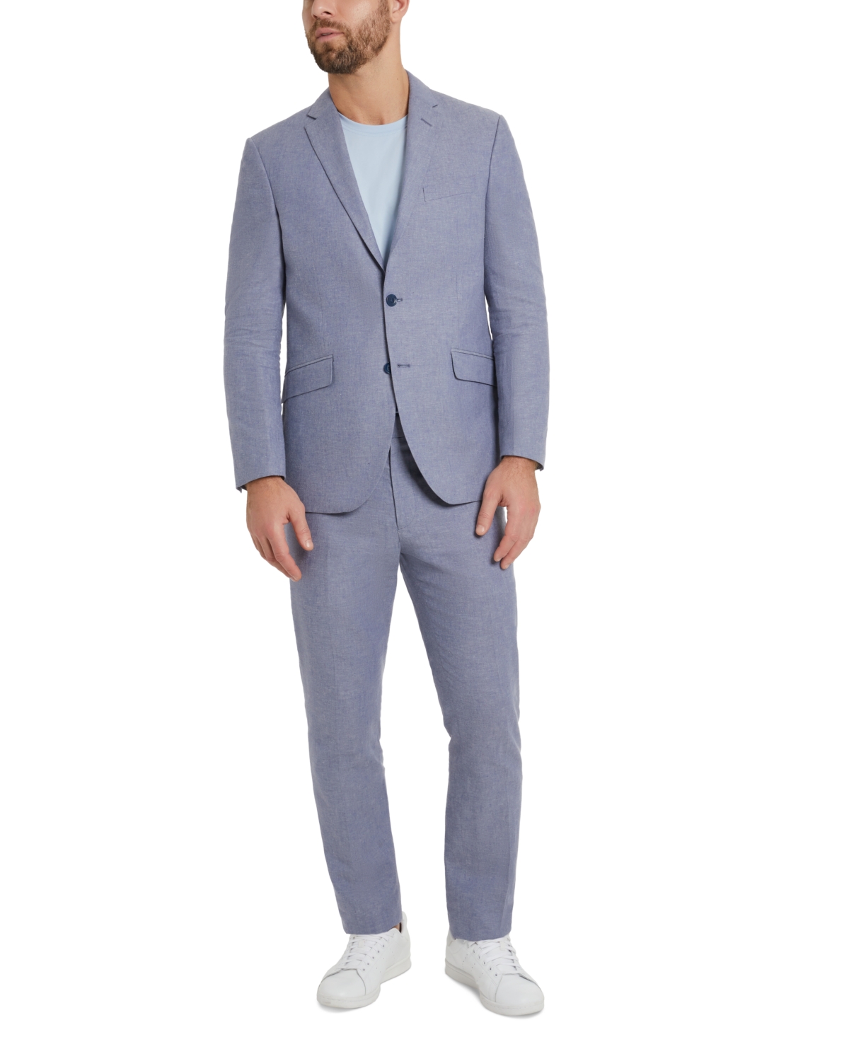 Shop Kenneth Cole Reaction Men's Slim-fit Stretch Linen Solid Suit In Light Blue