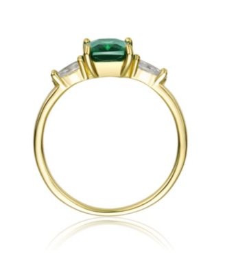 Sterling Silver 14k Yellow Gold Plated with Green & Cubic Zirconia 3-Stone Statement Ring