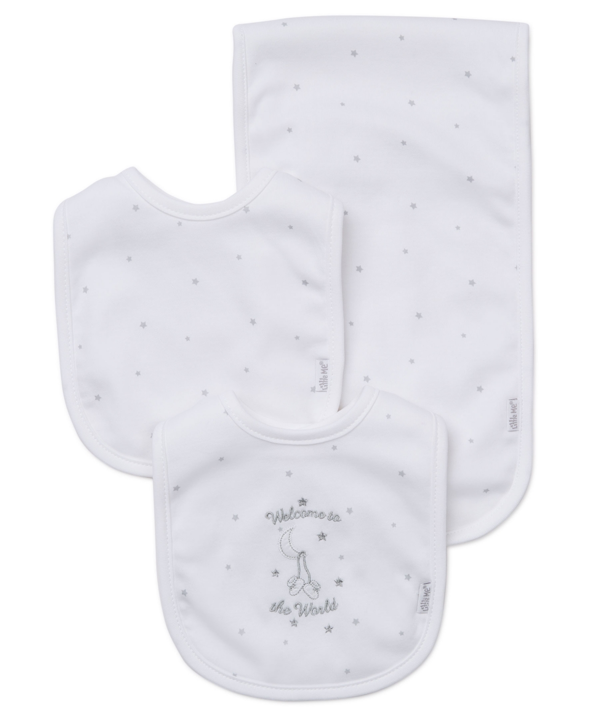 Little Me Baby Boys And Girls Welcome To The World Bibs And Burp Cloth In White