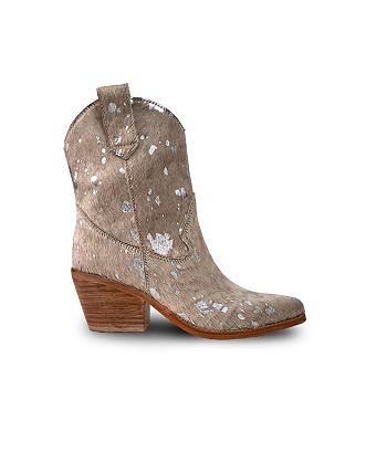 Bala Di Gala Women's Beige Leather Western Boots With Silver Splashes ...
