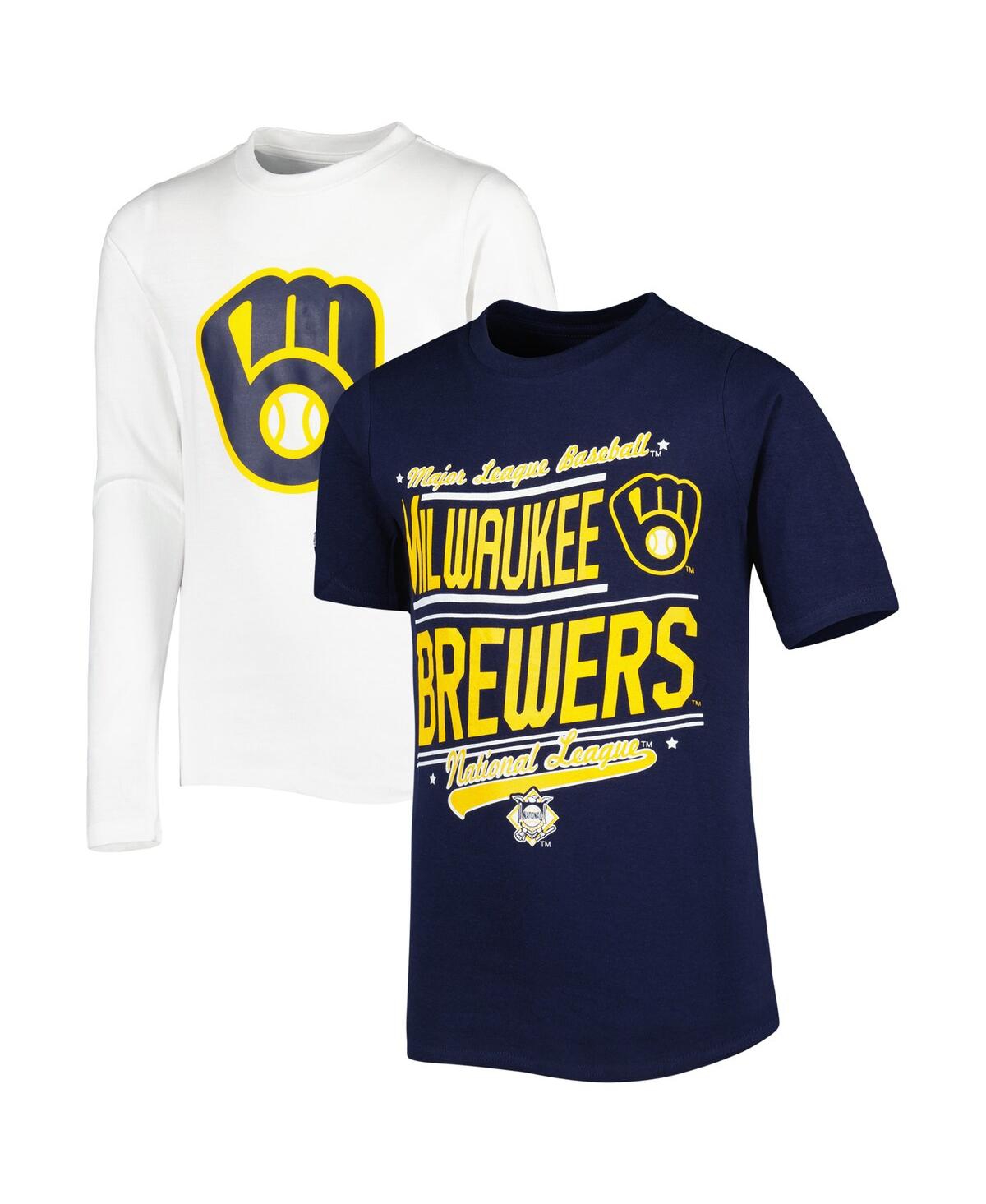 Milwaukee Brewers Stitches Youth Combo T-Shirt Set - Navy/White