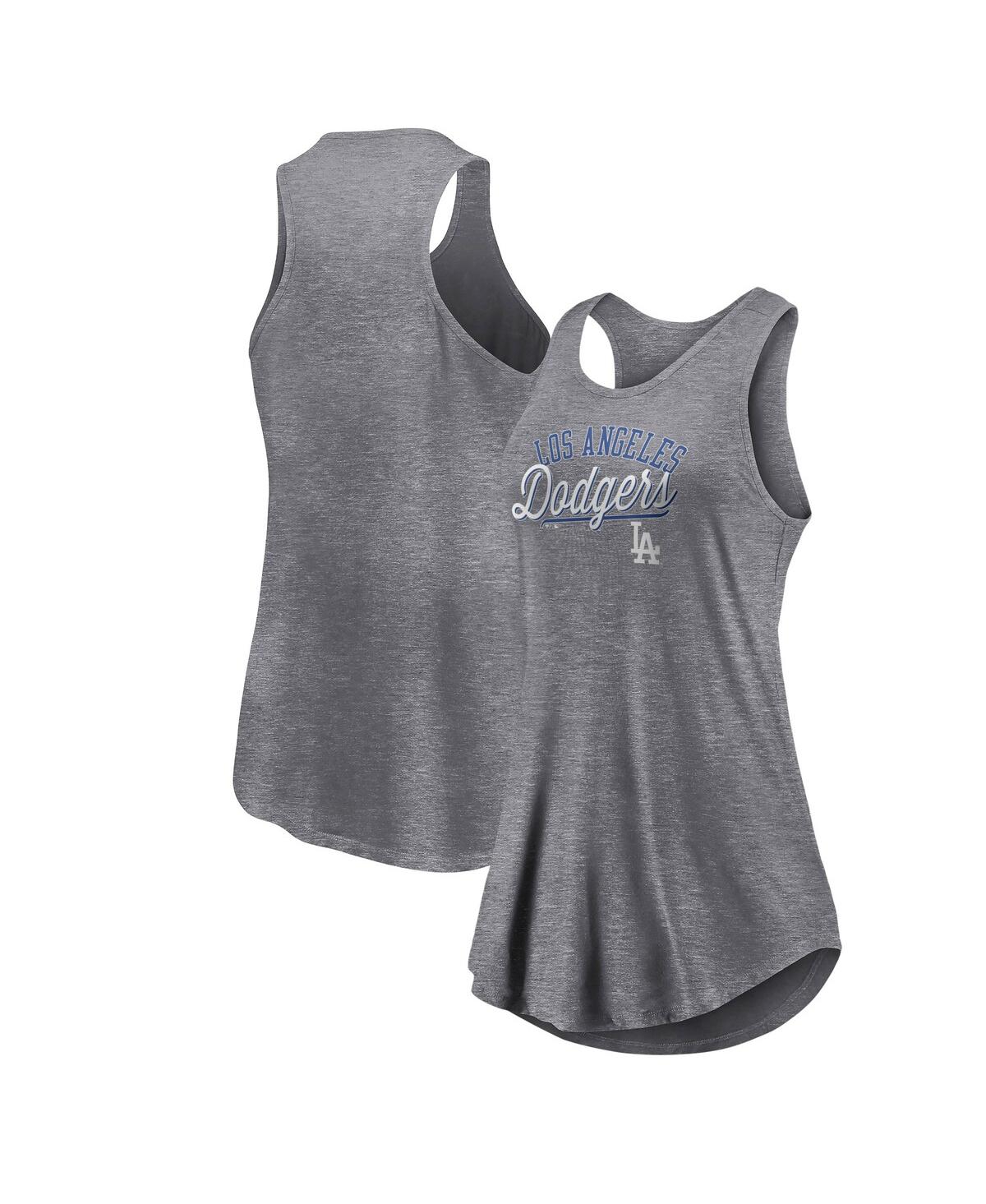 Fanatics Branded Heather Gray Los Angeles Dodgers Simplicity Swing Racerback Scoop Neck Tank Top In Heather Gray