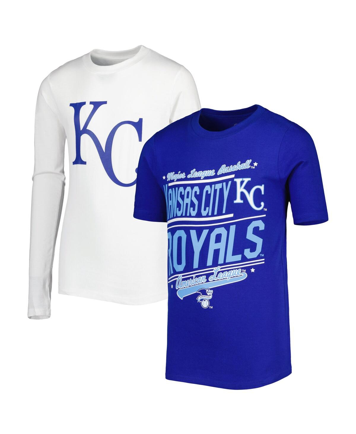 Stitches Kids' Big Boys And Girls  Royal, White Kansas City Royals Combo T-shirt Set In Royal,white