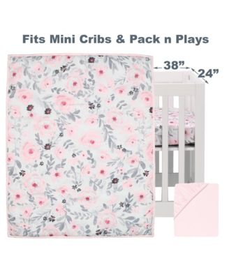 Blossom Pink Watercolor Floral 3-Piece Mini Crib Bedding Set