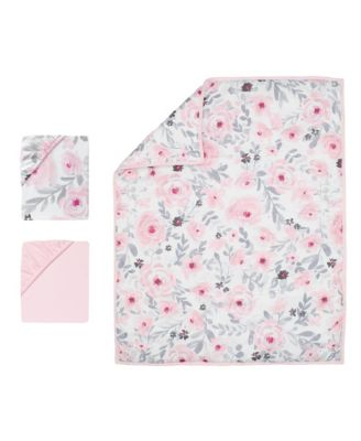 Blossom Pink Watercolor Floral 3-Piece Mini Crib Bedding Set