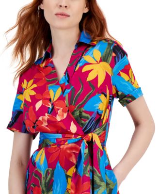 Tahari ASL Women's Short-Sleeve Tie-Waist Dress