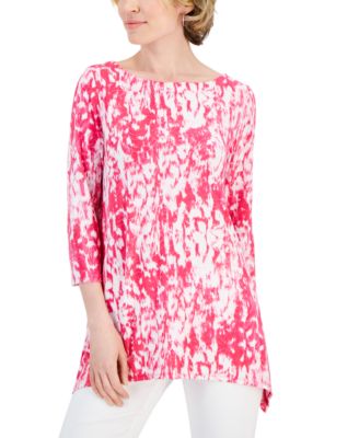 JM Collection - Women's Floral Ikat Jacquard 3/4-Sleeve Top