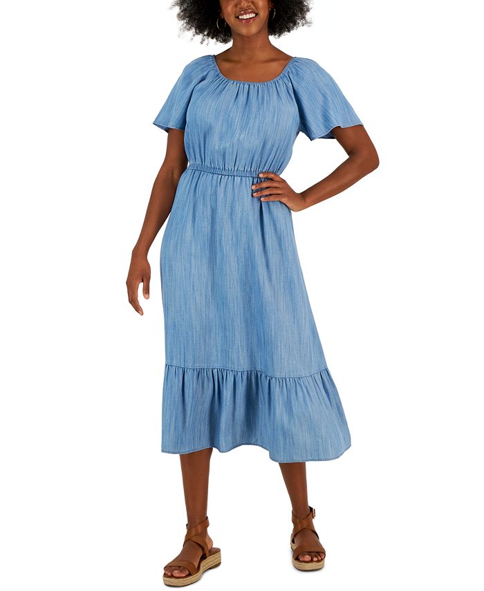 & Co Women's On Off-The-Shoulder Chambray Midi Created for Macy's Macy's