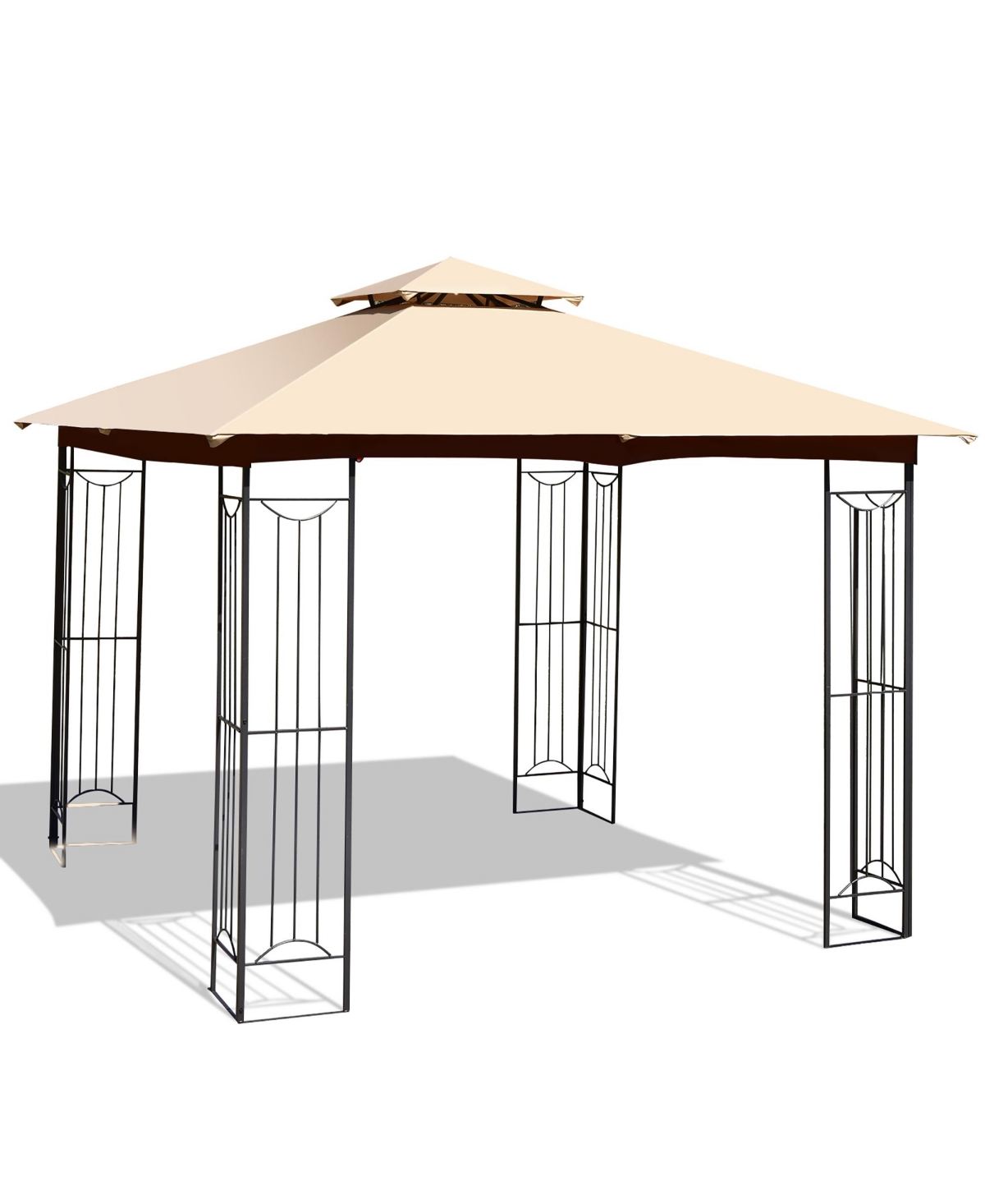 Costway Patio Canopy Gazebo Outdoor 2-Tier Steel Tent Heavy-Duty L-Shaped -khaki