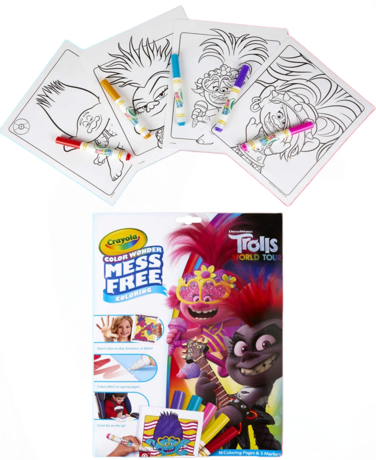 Crayola Color Wonder Trolls 2 World Tour Series 18 Mess Free Coloring Pages Set In Multi