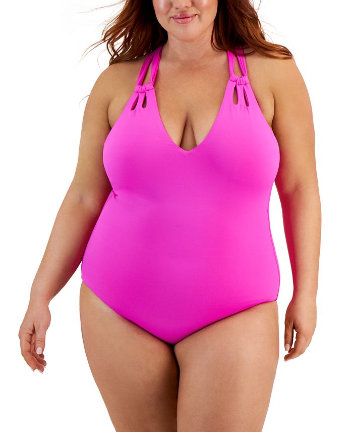 Becca Women's Stretch Moderate Coverage Convertible Color Code One Piece Swimsuit Purple Size Medium main image 1