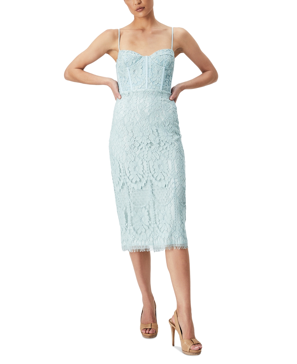 Bardot Florence Lace Cotton Blend Corset Midi Dress In Cool Mint