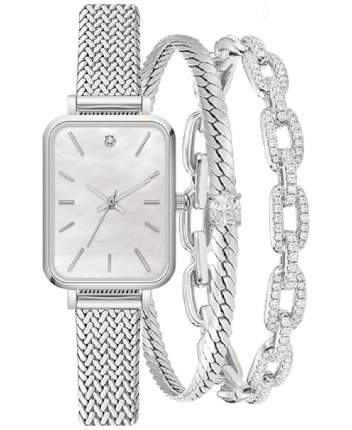 Women's Silver-Tone Mesh Bracelet Watch 23mm Gift Set - Silver
