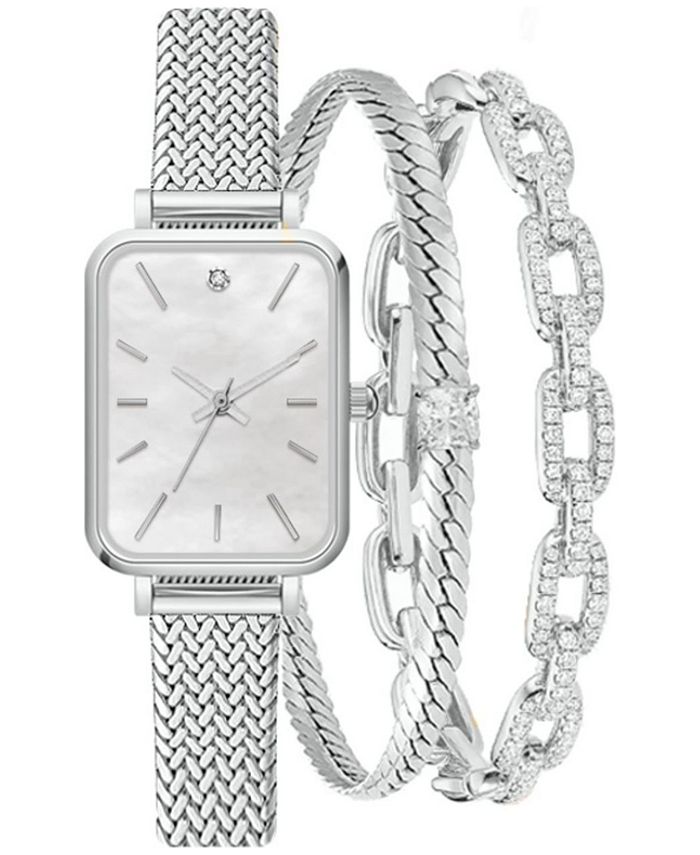 Jessica Carlyle Women's Silver-Tone Mesh Bracelet Watch 23mm Gift Set ...