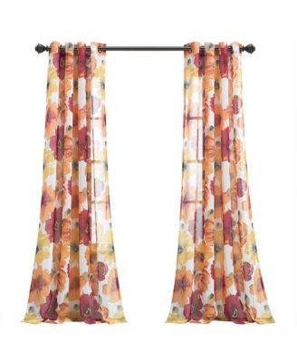 Lush Decor Leah Floral Sheer Window Curtain Panels Pair 52"W x 84"L Red & Orange - Floral Curtains for Bedroom - Sheer Curtains for Living Room