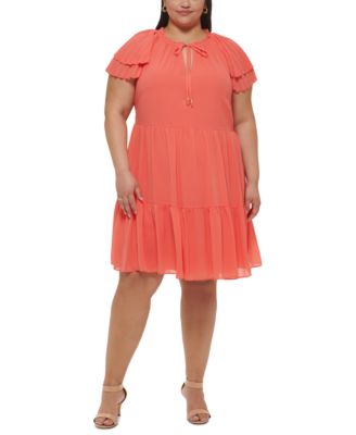 Vince Camuto - Plus Size Split-Neck Flutter-Sleeve A-Line Dress