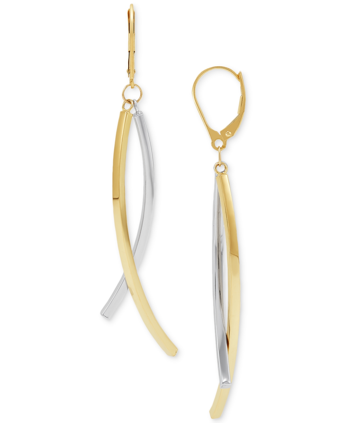 ItalianCurved Stick Crossover Drop Earrings in 10k Two-Tone Gold, Created for Macy's - Gold