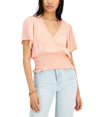 Self Esteem - Juniors' Surplice-Neck Flutter-Sleeve Top