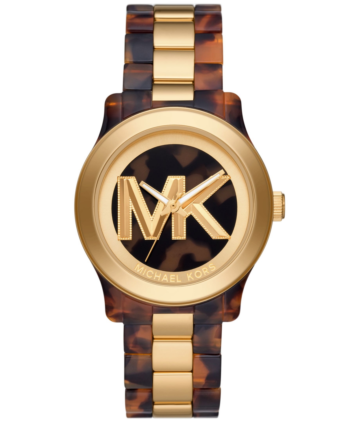 Shop Michael Kors Women's Runway Quartz Three-hand Brown Acetate And Gold-tone Stainless Steel Watch 38mm In Two-tone