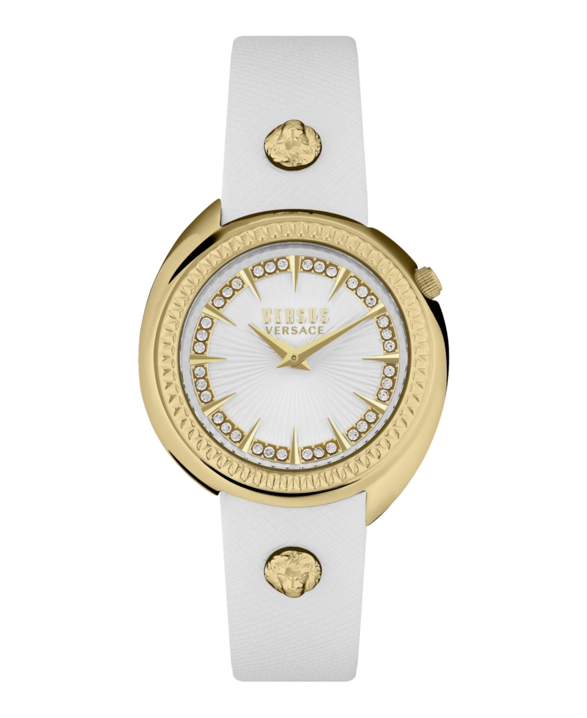 Shop Versus Women's Tortona Crystal 2 Hand Quartz White Genuine Leather Watch, 38mm In Ion Plating Yellow Gold
