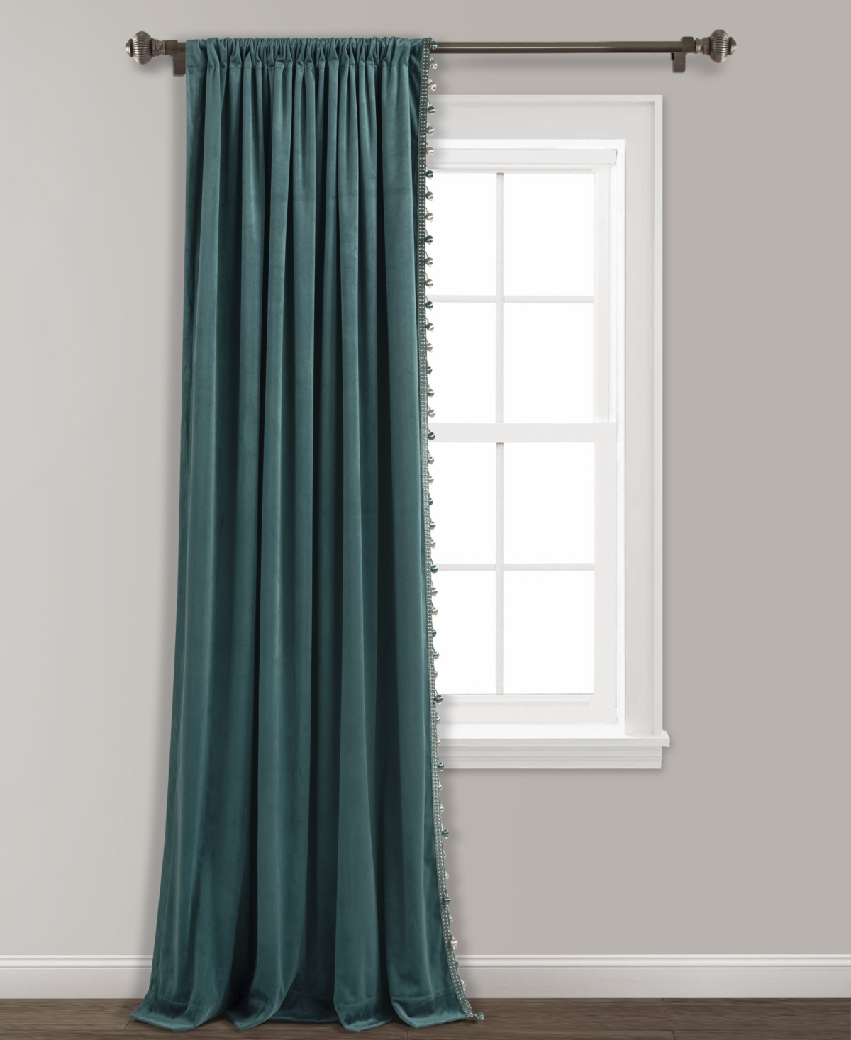 Lush Decor Luxury Vintage-Like Velvet with Silky Pompom Trim Window Curtain Panel, 52