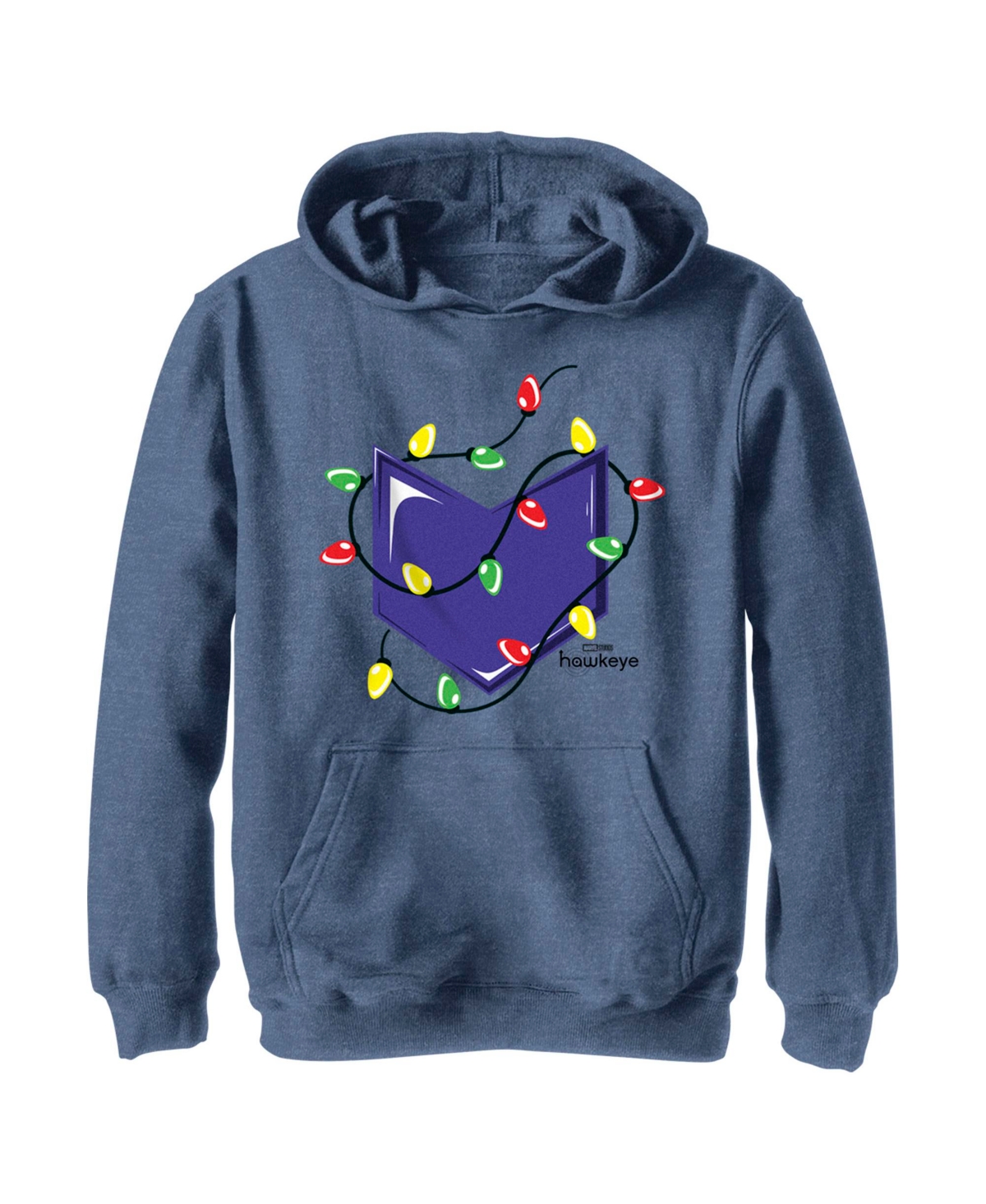 Marvel Boy's  Hawkeye Arrow Icon Christmas Lights Child Pull Over Hoodie In Navy Blue Heather
