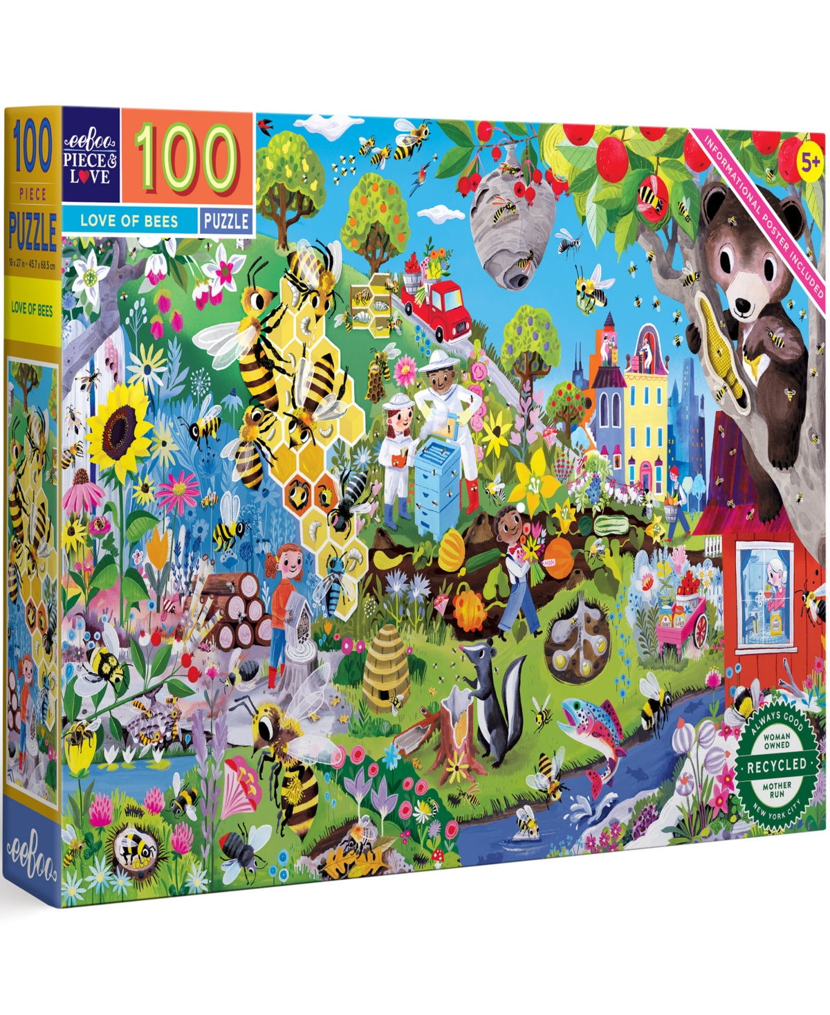 Eeboo Kids' Love Of Bees 100 Piece Jigsaw Puzzle Set, Ages 5 And Up In Multi