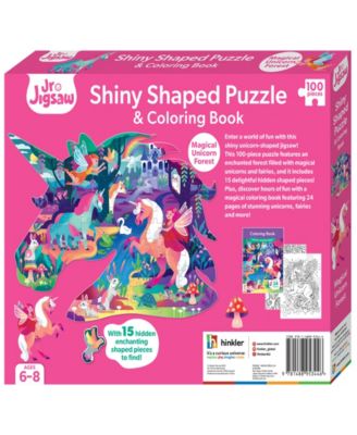 100-Piece Jigsaw Puzzle Magical Unicorn Forest Shiny Shaped Puzzle Coloring Book 19.3" x 14.2" Fantasy Themed Jigsaw Unicorns And Fairies, Coloring Books, Kids Art And Craft Set