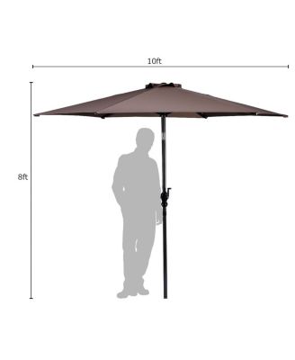 10FT Patio Umbrella 6 Ribs Market Steel Tilt W/ Crank Outdoor Garden