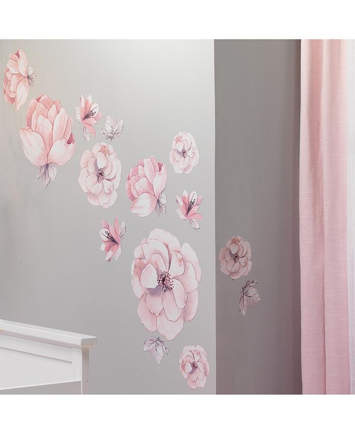 Lambs & Ivy Signature Botanical Baby Pink/Gray Watercolor Floral Wall
