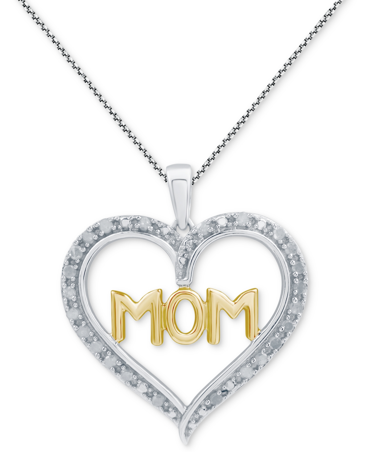 Diamond Mom Heart 18" Pendant Necklace (1/4 ct. t.w.) in Sterling Silver & 14k Gold-Plate - Sterling Silver  Gold-Plate