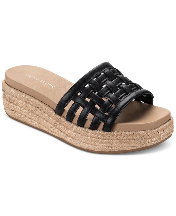 Sun Stone Jordanaa Espadrille Platform Wedge Slide Sandals