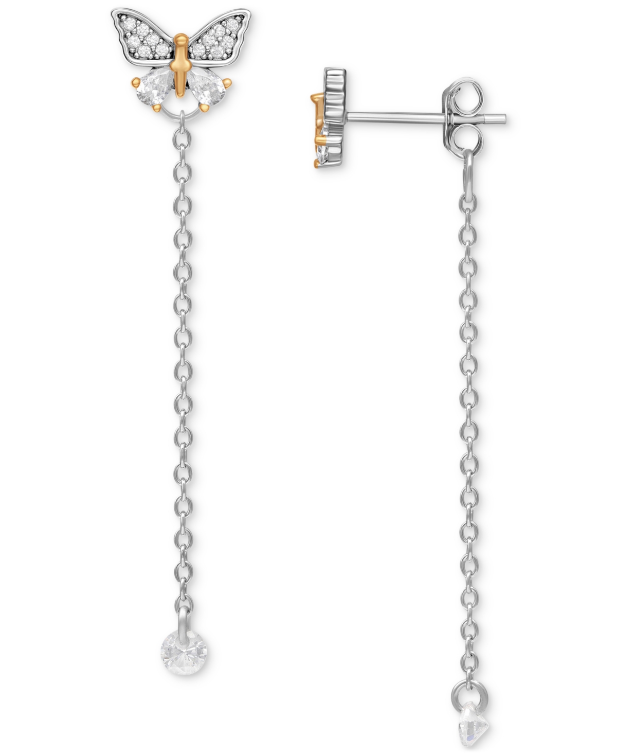 Giani Bernini Cubic Zirconia Butterfly Chain Front & Back Earrings In Sterling Silver & Gold-plate, Created For Ma In Two Tone
