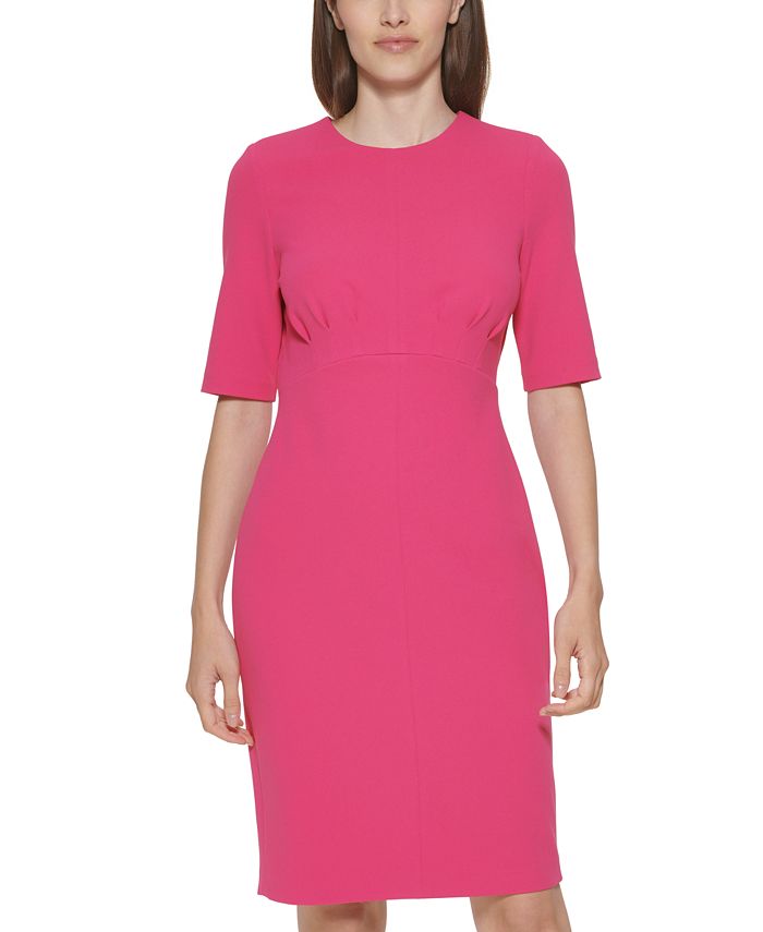 Jewel Neck Waistband Sheath Dress, Stretch Crepe