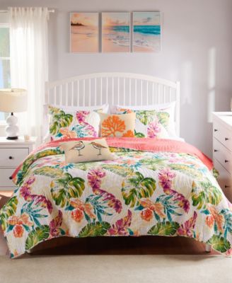 Greenland Home Fashions Tropics Coastal Palm Quilt Set Collection In Coral