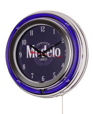 Modelo Retro Round Neon Wall Analog Clock with Pull Chain, 14.5"