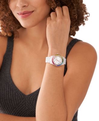 Pink Fossil Ceramic Watch Women's Fossil Women's FB-01 Three
