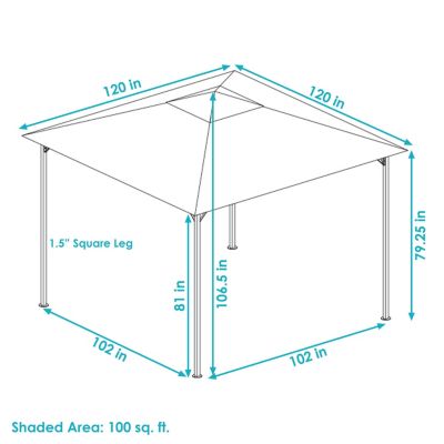 Steel Open Gazebo with Weather-Resistant Polyester Fabric Top and Black Metal Frame for Backyard, Garden, Deck or Patio - 10' x 10' - Gray