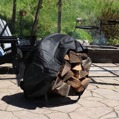 Outdoor Heavy-Duty Steel Firewood Log Hoop Storage Rack with Weather-Resistant PVC Log Hoop Cover