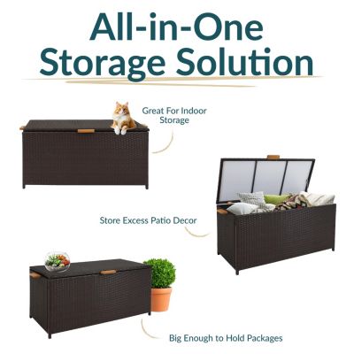 75 Gallon Indoor/Outdoor Acacia Wood and Resin Wicker Storage Deck Box with Hinged Lid