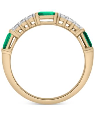 Lab-Grown Emerald (1/3 ct. t.w.) & Lab-Grown White Sapphire (1/5 ct. t.w.) Stack Ring in 14k Gold-Plated Sterling Silver