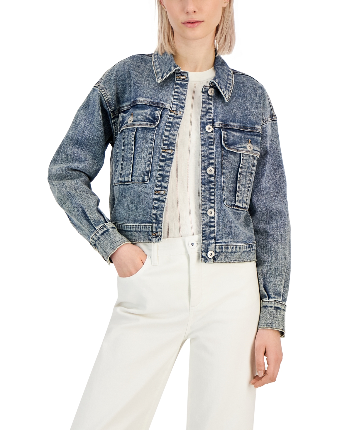 INC INTERNATIONAL CONCEPTS WOMEN'S CROPPED DENIM JACKET, CREATED FOR MACY'S