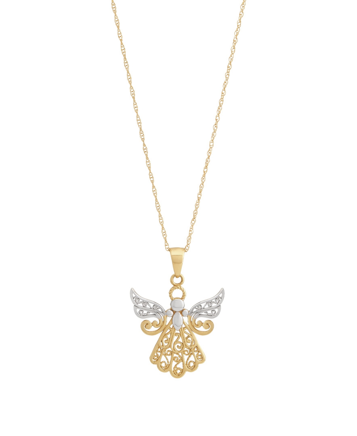 Macy's Angel Two-Tone Openwork 18" Pendant Necklace in 10k Gold