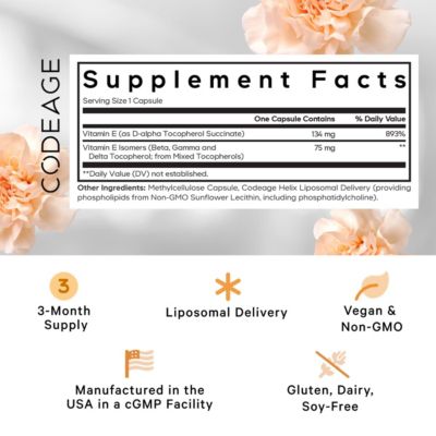 Liposomal Vitamin E Supplement - All Vitamin E Tocopherols Alpha Tocopherols, Beta, Gamma, and Delta - Liposomal Mixed Tocopherols 90 Capsules