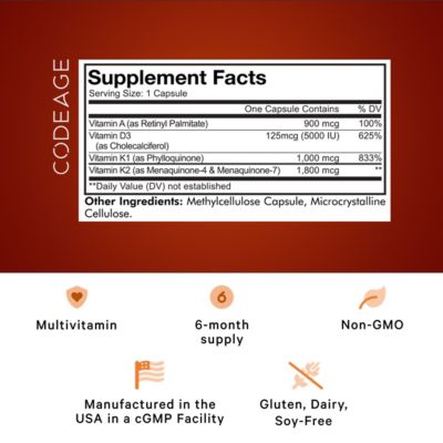 ADK Vitamins Supplement - Essential Vitamin A, Vitamin D3 5000 IU, Vitamin K1 & K2 (MK4 & MK7) - 6-Month Supply - A D K Vitamins, 180 Capsules