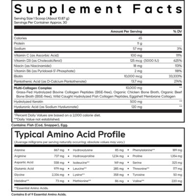 Multi Collagen for Women & Men Biotin 10000mcg Keratin, Protein Powder Vitamin C B6 D3, Hyaluronic Acid, Niacin - Hydrolyzed Collagen 11.5oz