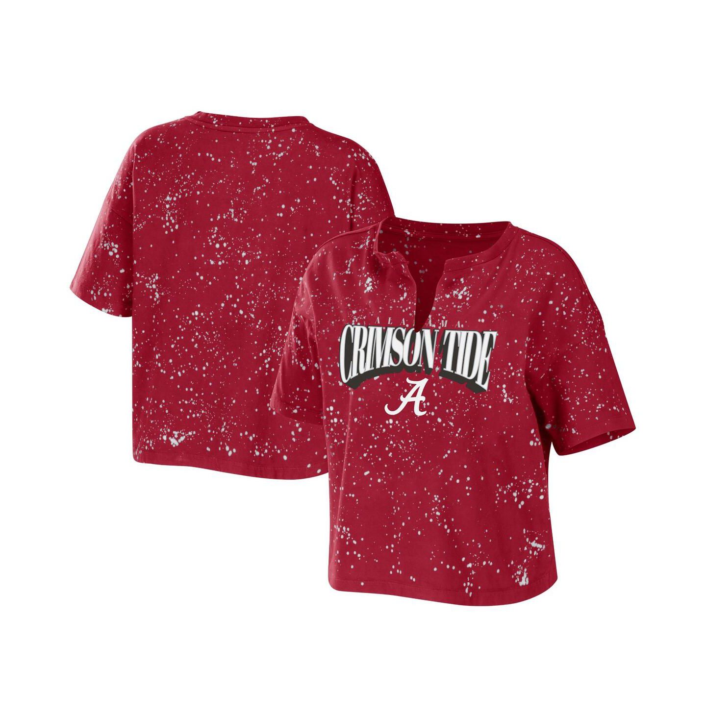 Женская футболка WEAR by Erin Andrews Crimson Alabama Crimson Tide Bleach Wash Splatter Notch Neck — фото 1