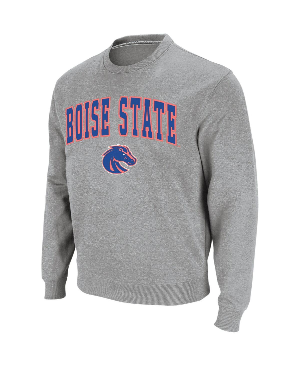 Colosseum Men's Boise State Broncos Arch And Logo Tackle Twill Pullover Sweatshirt In Heather Gray