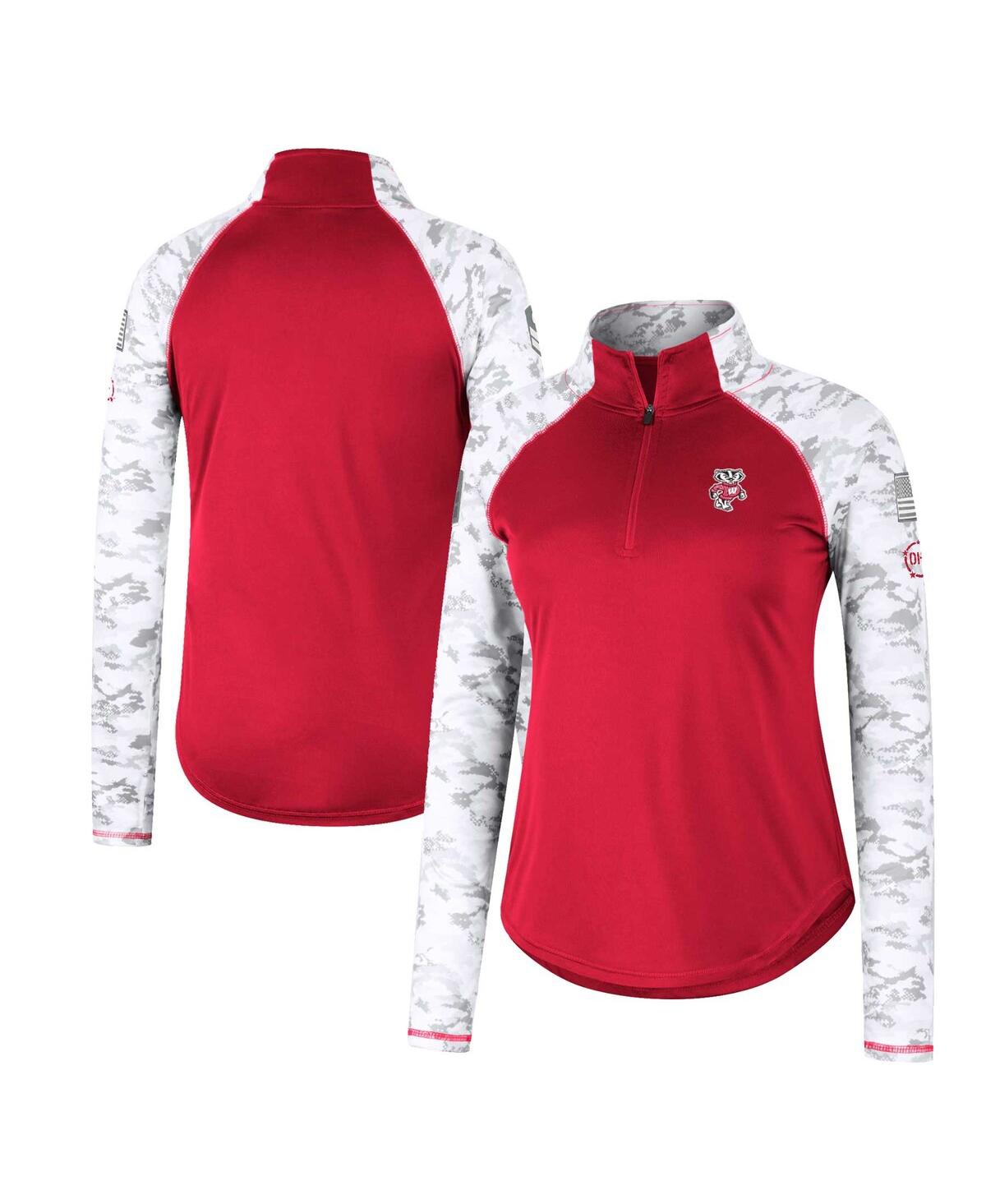 Colosseum Women's  Red Wisconsin Badgers Oht Military-inspired Appreciation Flash Arctic Camo Raglan In Red