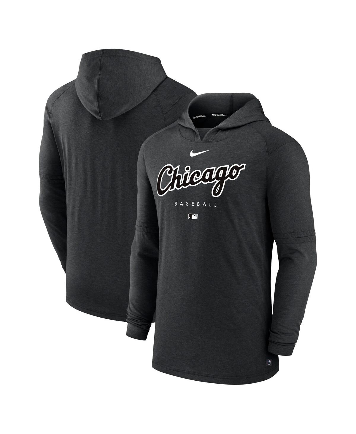 Men's NikeChicago White Sox Authentic Collection Early Work Tri-Blend Performance Pullover Hoodie - Heather Black